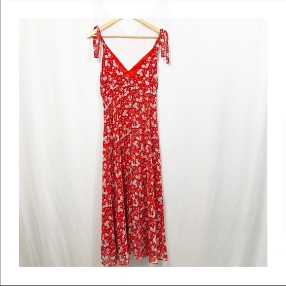 NEW ZARA Floral Tie Shoulder Midi Dress - Picture 4 of 11